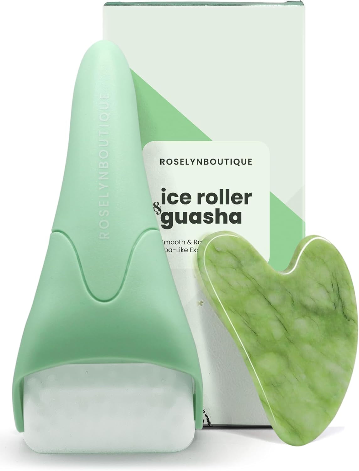 Gua Sha Facial Tools & Ice Roller for Face (Green) | Wrinkles Fine Lines Puffiness Massager Facial Self Care Gifts for Men Women