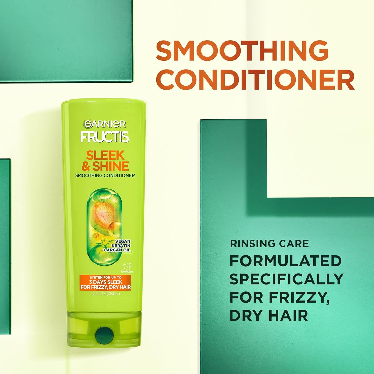 Garnier Fructis Sleek & Shine Shampoo and Conditioner Set for Dry, Frizzy Hair, up to 72 Hours of Frizz Control, Smooths Flyaways & Boosts Shine, 22 + 21 Fl Oz (Packaging May Vary)