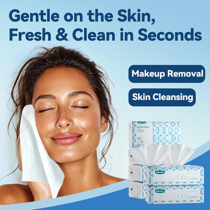 Disposable Face Towels, 100% Cotton, 600 Count (Pack of 6) | USDA Certified Biobased, OEKO-TEX Certified, Unscented, Sensitive Skin, Face Cleansing, Makeup Removal