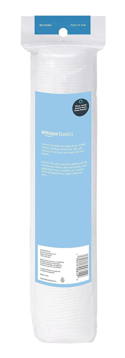 Hypoallergenic Cotton Rounds for Makeup Removal and Skincare, 100 Count, 1 Pack