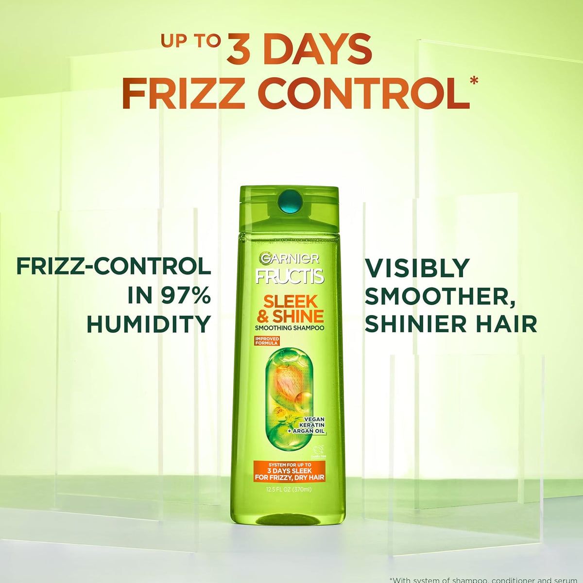 Garnier Fructis Sleek & Shine Shampoo and Conditioner Set for Dry, Frizzy Hair, up to 72 Hours of Frizz Control, Smooths Flyaways & Boosts Shine, 22 + 21 Fl Oz (Packaging May Vary)