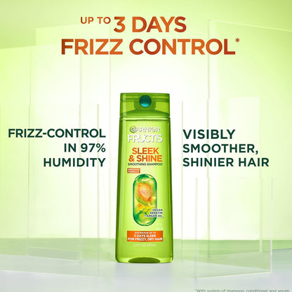 Garnier Fructis Sleek & Shine Shampoo and Conditioner Set for Dry, Frizzy Hair, up to 72 Hours of Frizz Control, Smooths Flyaways & Boosts Shine, 22 + 21 Fl Oz (Packaging May Vary)