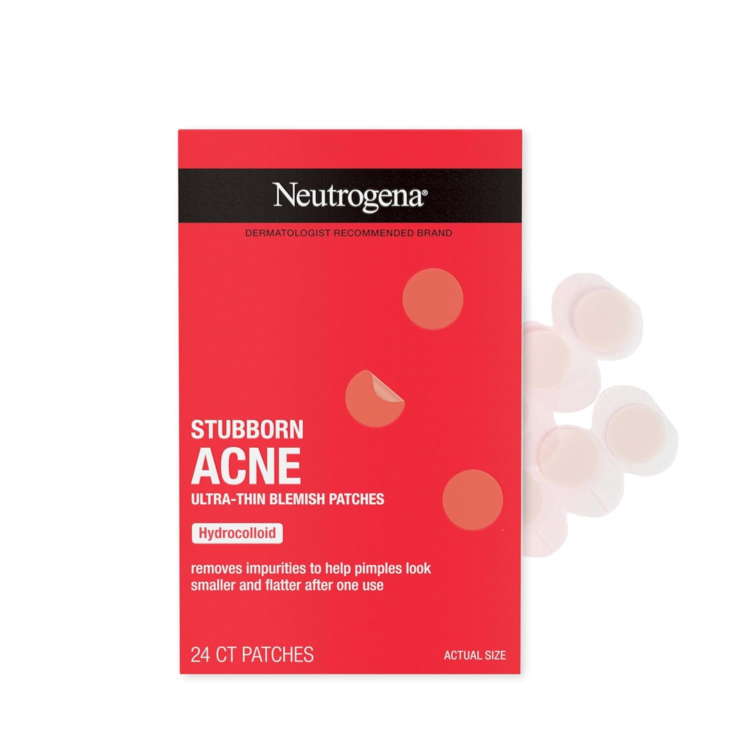 Neutrogena Stubborn Acne Patches, Ultra-Thin Pimple Patches, 24 Ct | Hydrocolloid Absorbs Impurities, Ultra-Thin, Works Overnight, Pimple Patches