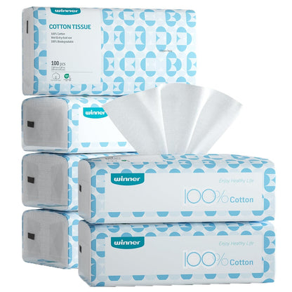 Disposable Face Towels, 100% Cotton, 600 Count (Pack of 6) | USDA Certified Biobased, OEKO-TEX Certified, Unscented, Sensitive Skin, Face Cleansing, Makeup Removal