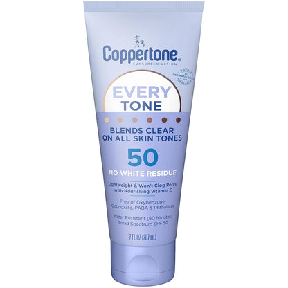Every Tone Sunscreen Lotion SPF 50, Lightweight, Rubs on Clear Sunscreen for All Skin Tones, Formulated with Nourishing Vitamin E, 7 Fl Oz Tube