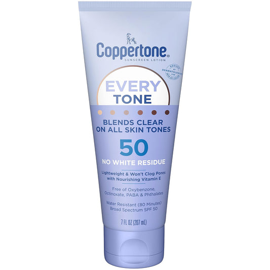 Every Tone Sunscreen Lotion SPF 50, Lightweight, Rubs on Clear Sunscreen for All Skin Tones, Formulated with Nourishing Vitamin E, 7 Fl Oz Tube
