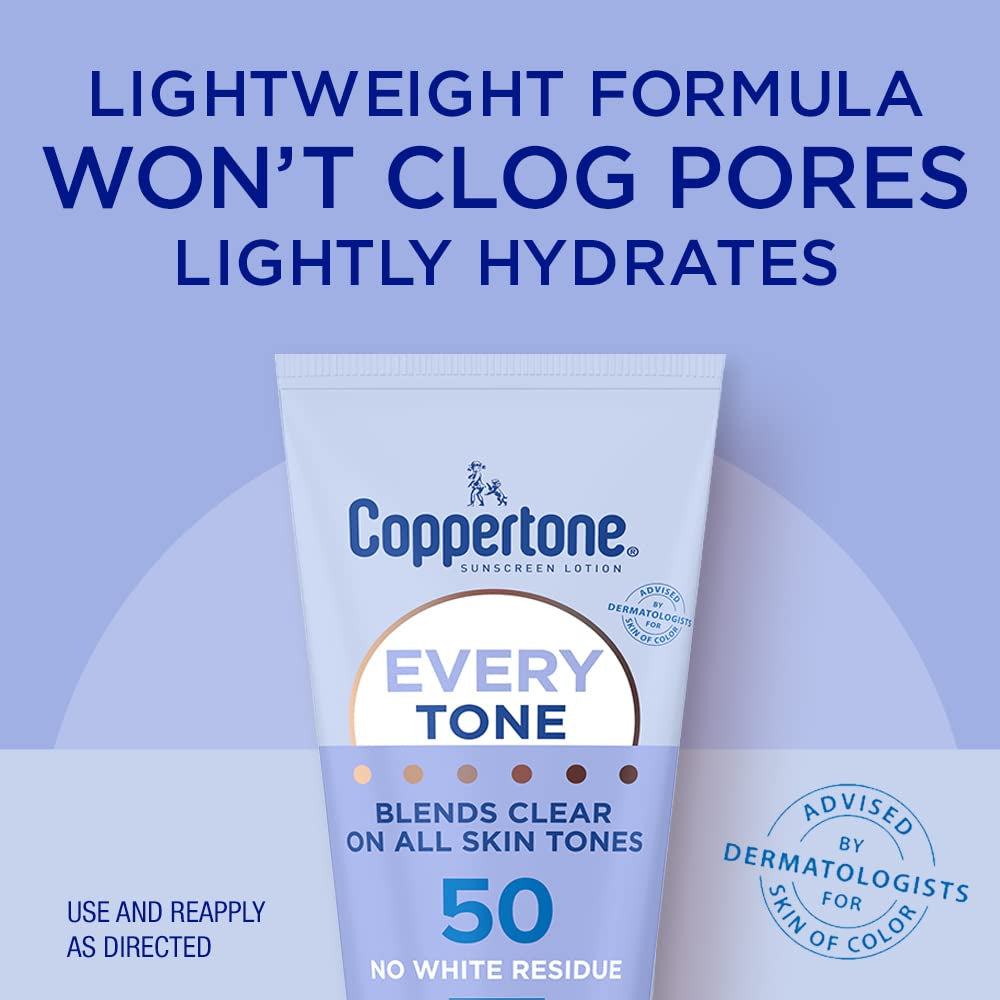 Every Tone Sunscreen Lotion SPF 50, Lightweight, Rubs on Clear Sunscreen for All Skin Tones, Formulated with Nourishing Vitamin E, 7 Fl Oz Tube