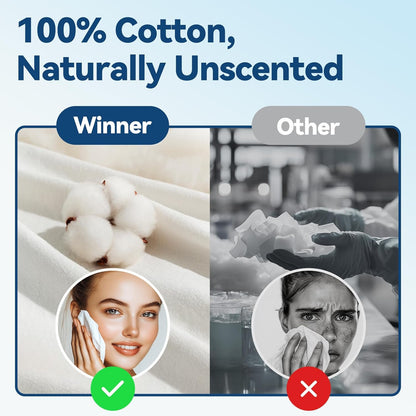 Disposable Face Towels, 100% Cotton, 600 Count (Pack of 6) | USDA Certified Biobased, OEKO-TEX Certified, Unscented, Sensitive Skin, Face Cleansing, Makeup Removal