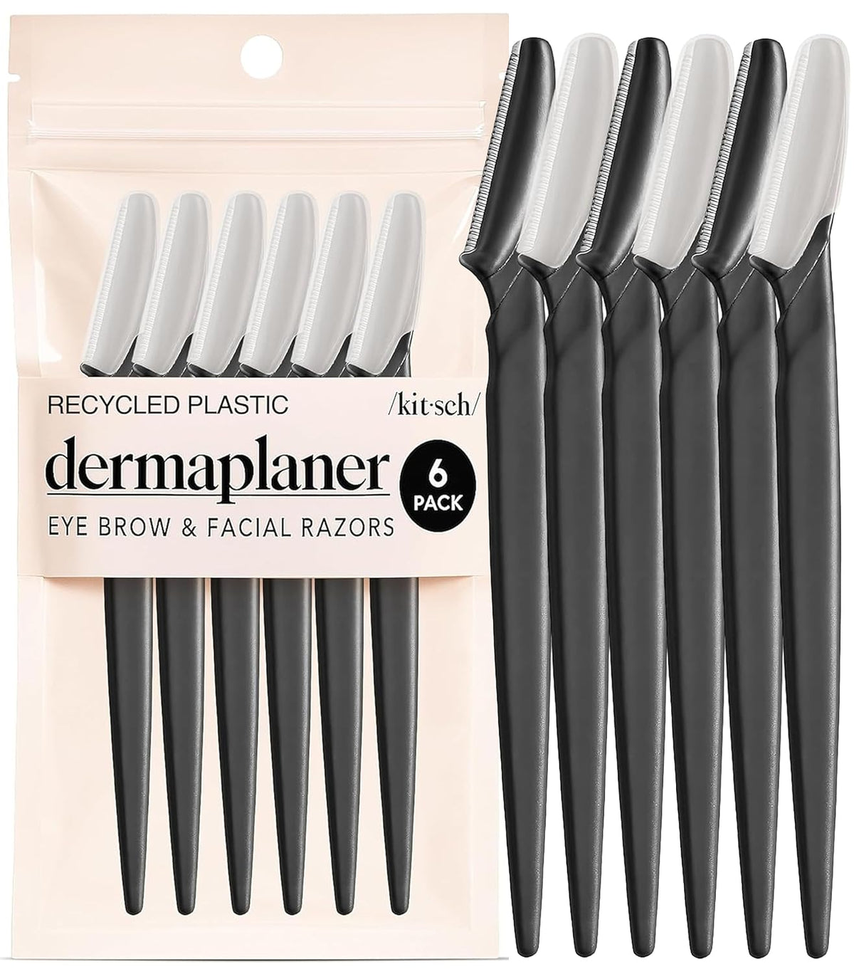 Kitsch Dermaplane Razor for Women Face – Black, 6 Pcs | Face Razors for Women & Men, Eyebrow Razor & Face Shaver – Exfoliating Facial Razor & Dermaplaner as Tool for Smoother Skin