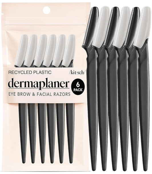 Kitsch Dermaplane Razor for Women Face – Black, 6 Pcs | Face Razors for Women & Men, Eyebrow Razor & Face Shaver – Exfoliating Facial Razor & Dermaplaner as Tool for Smoother Skin