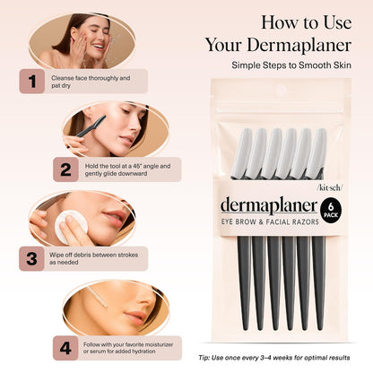 Kitsch Dermaplane Razor for Women Face – Black, 6 Pcs | Face Razors for Women & Men, Eyebrow Razor & Face Shaver – Exfoliating Facial Razor & Dermaplaner as Tool for Smoother Skin