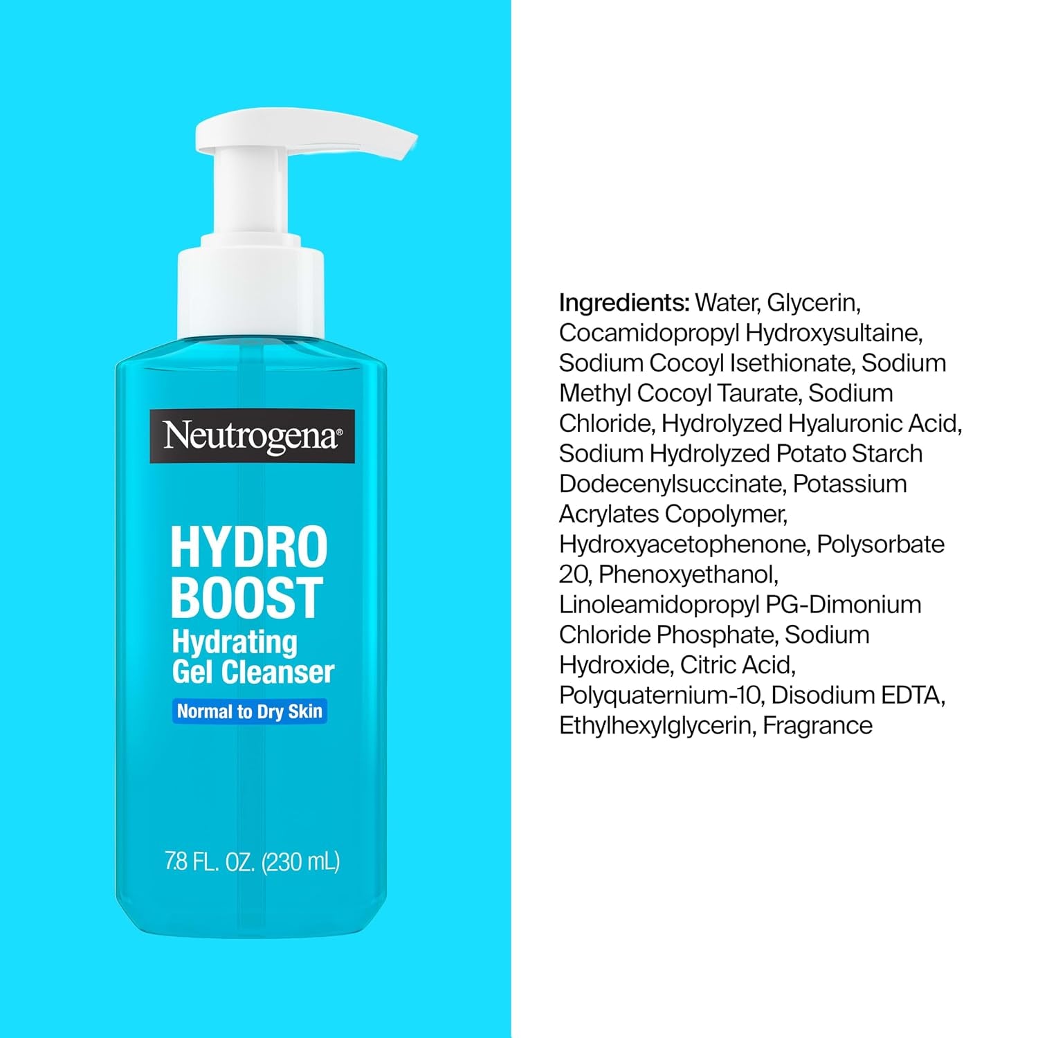 Neutrogena Hydro Boost Hydrating Face Wash & Makeup Remover, 7.8 Fl. Oz | Gentle Facial Cleanser Gel, with Hyaluronic Acid, Locks in Moisture, Hypoallergenic, Oil-Free, Soap-Free