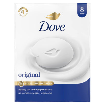 Dove Beauty Bar Soap Original 8 Count for Soft, Smooth Skin, with 1/4 Moisturizing Cream 3.75 Oz | Moisturizing Beauty Bar with ¼ Moisturizing Cream for Soft, Smooth Skin on Face, Body and Hands